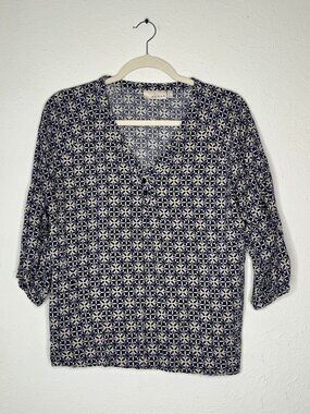 Women's Kenar Geometric Print Blouse 3/4 Sleeve Size Large